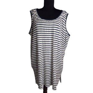QPS Size 2X Blouse Womens Navy White Striped Sleeveless Scoop Neck NEW